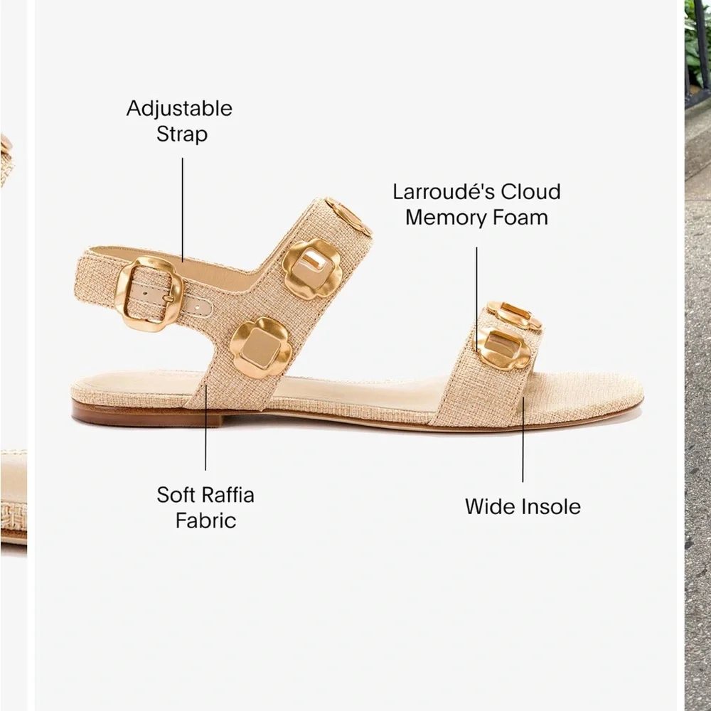 NWT Larroude Milan Flat tan sandals with gold accents - Picture 6 of 9
